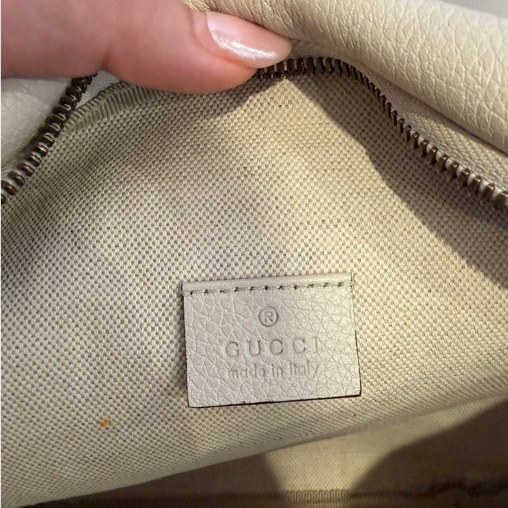 Authentic Gucci Print Leather Belt Bag White Logo Web Stripe Crossbody - Picture 10 of 11